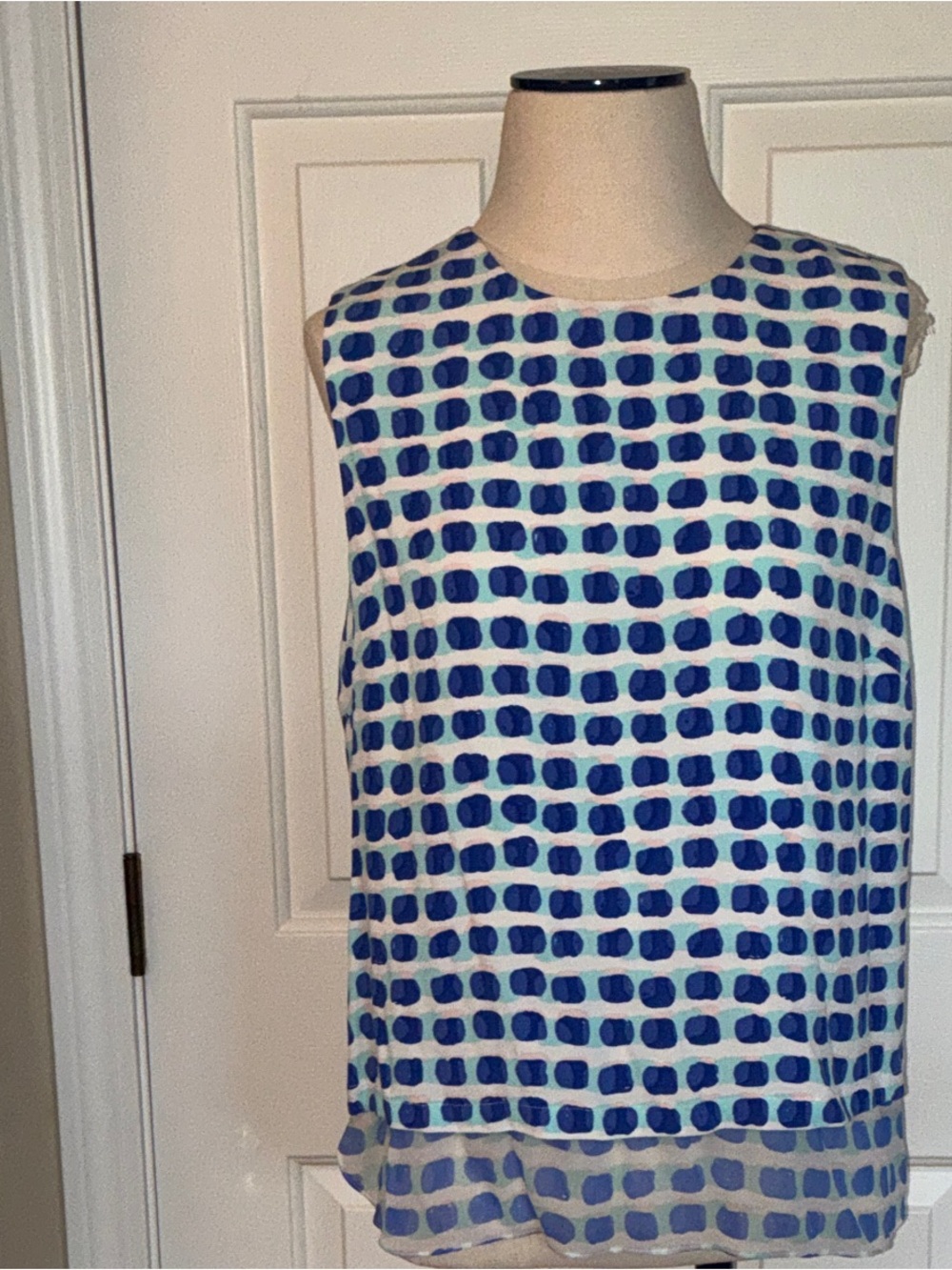 Sleeveless Blue Dot Print Blouse